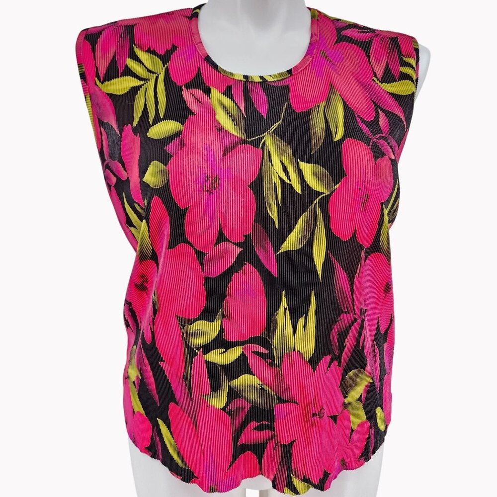 Ninety Woman XL Sleeveless Floral Pleated Accordion Stretch Top Blouse